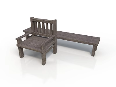 Wooden Chair And Bench Furniture Set With Slatted Design For Indoor Use 3d model