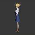 Blonde Haired 3D Character Model Wearing White Blouse Blue Bow Blue Skirt And Brown Shoes