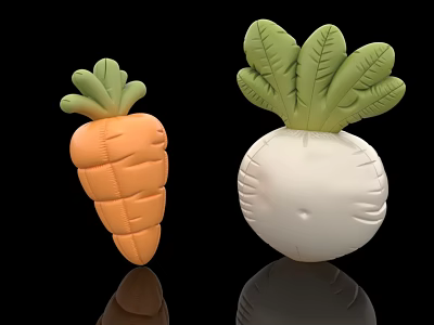 Inflatable Vegetable Shapes Orange Carrot And White Radish With Green Leaves Decor 3d model