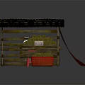 Wooden Fruit Stall With Red And White Patterned Roof Green Fruits Red Basket And Slide