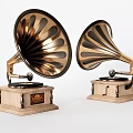 Vintage Gramophones With Brass Horns And Wooden Bases For Home Decor