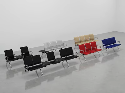 Modern Public Chairs in Various Colors Arranged in Indoor Space with Smooth Floor Reflection 3d model