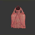 Vintage Corset Dress With Pink Floral Decorations And Ruffled Skirt On Black Mannequin