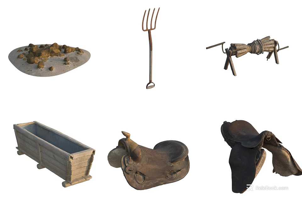 Various Essential Hardware Tools Collection With Pitchfork Clamp And Farm Implements 3d model 
