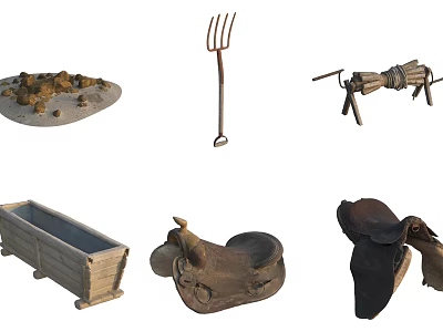 Various Essential Hardware Tools Collection With Pitchfork Clamp And Farm Implements 3d model