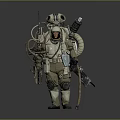 Tactical Astronaut Gear With Backpack Weapons Helmet And Mechanical Parts