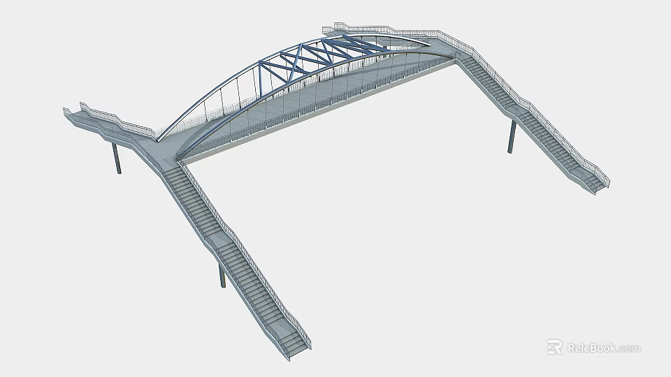 Modern Arch Bridge Design Featuring Steel Frame And Staircases Structure 3d model