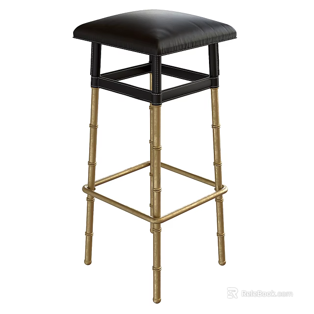 Elegant Bar Stool With Black Wicker Seat And Gold Metal Legs Structure 3d model 