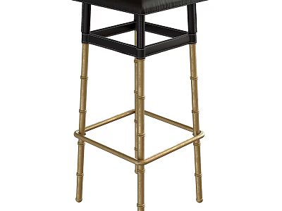 Elegant Bar Stool With Black Wicker Seat And Gold Metal Legs Structure 3d model