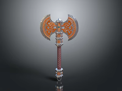 Decorative Battle Axe With Intricate Celtic Patterns Double Blades Gemstone Accent And Leather Wrapped Handle 3d model