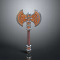 Decorative Battle Axe With Intricate Celtic Patterns Double Blades Gemstone Accent And Leather Wrapped Handle
