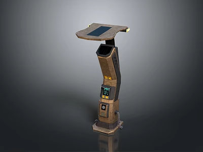 Modern Self Service Kiosk with Display Screen and Control Panel Metallic Finish and Sleek Structure 3d model