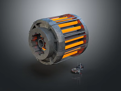 Space Exploration Cylindrical Component With Orange Thermal Strips And Mini Rover 3d model