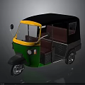 Green Yellow Black Motorized Rickshaw With Seats Windshield And Side Mirrors
