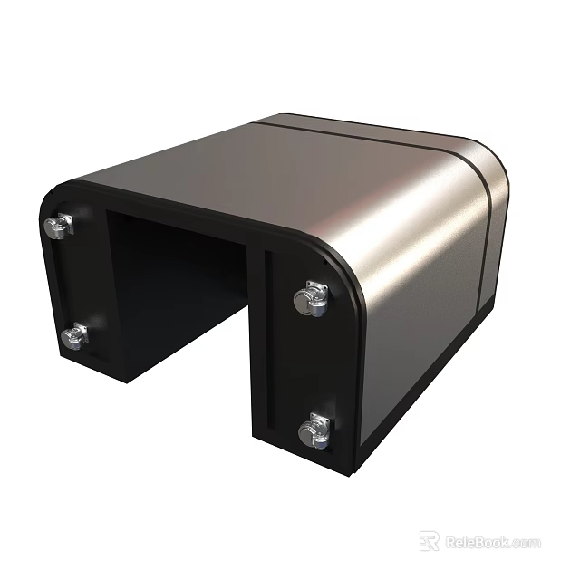 Shiny Silver And Black U Shaped Metal Bracket With Fixed Bolts Design 3d model 