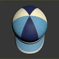 Color Block Denim Hat Featuring Blue Light Blue Beige Panels And White Brim
