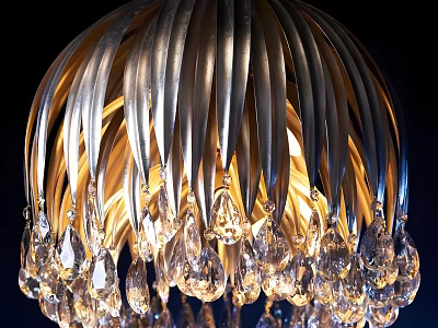 Modern Elegant Chandelier With Metallic Leaf Shaped Frame And Crystal Pendants 3d model