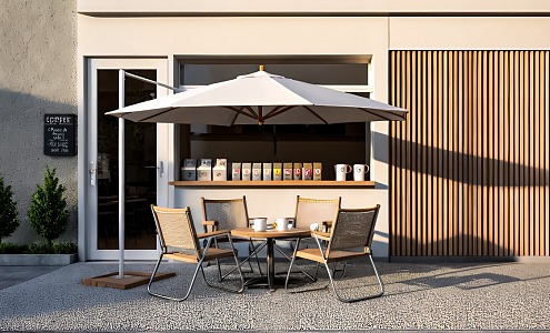 Modern Coffee Shop Facade Coffee Shop Door Head Outdoor Table and Chair Outdoor Camping Table and Chair Folding Chair 3d model