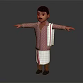 3D Character In Traditional Outfit Pink Striped Shirt White Apron Arms Outstretched On Dark Background