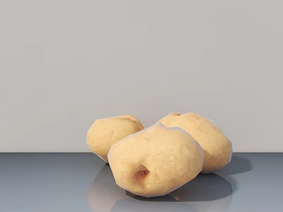Three Fresh Potatoes With Brown Spots On Gray Table And Light Gray Wall 3d model