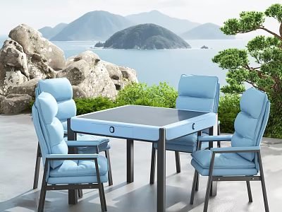 Comfortable Blue Outdoor Patio Furniture Set With Cushioned Chairs And Rectangular Table 3d model