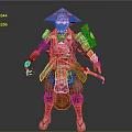 Red Samurai Armor With Detailed Ornamental Design Traditional Hat And Weapon