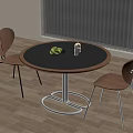 Modern Round Meeting Table and Chairs with Dark Wooden Top Metal Base and Fruit Plate
