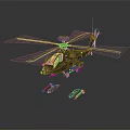 Military Helicopter With Camouflage Paint Large Rotors And Weapons On Gray Background