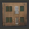 Two Story Brown Building Exterior With Green Windows Front Door And Balcony