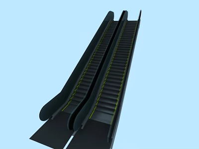 Two Modern Parallel Moving Escalators With Black Steps And Yellow Edges 3d model