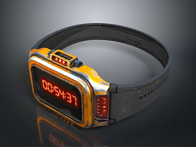 Vintage Style Electronic Watch Featuring Digital Display Black Strap And Yellow Frame 3d model