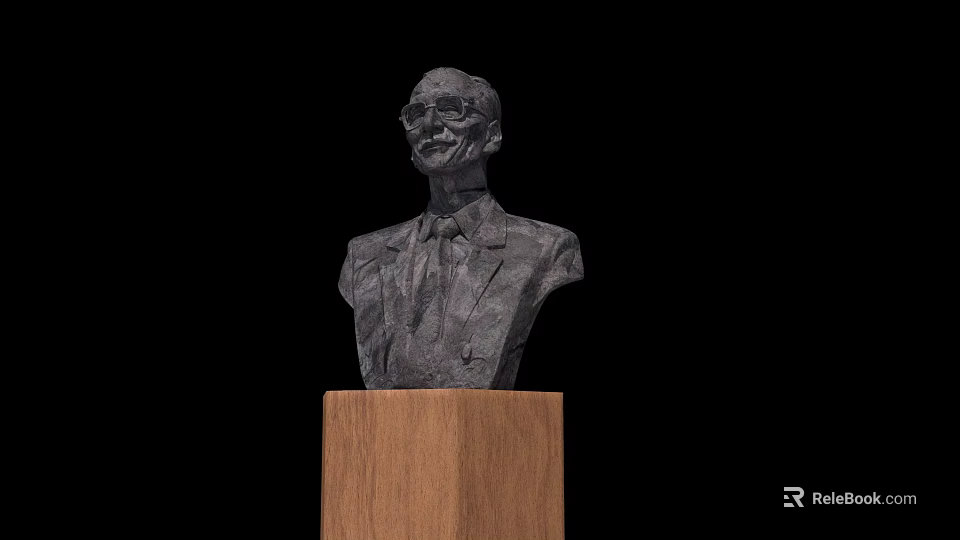 Detailed Human Bust Sculpture On Wooden Base With Black Background 3d model 