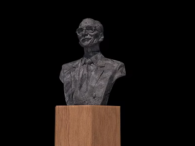 Detailed Human Bust Sculpture On Wooden Base With Black Background 3d model