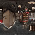 Traditional Japanese Restaurant Interior With Red Lanterns Maple Decor Bar Counter And Wooden Chairs