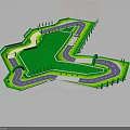Car Racing Track Layout with Curved Roads Green Lawn and Lined Trees