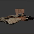Ancient Historical Scene Component With Red Bricks Stone Steps And Weathered Platform