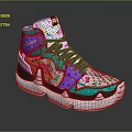 High Top Multicolored Shoes With Colorful Patterns Gray Laces And White Sole