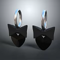 Fashionable Black Bow Earrings With Silver Hooks And Heart Shaped Pendants