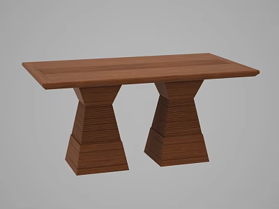 Modern Wooden Dining Table With Unique Pedestal Bases And Sleek Contemporary Design 3d model