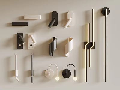 Modern Wall Lamps With Various Designs In Black And White On Beige Background 3d model