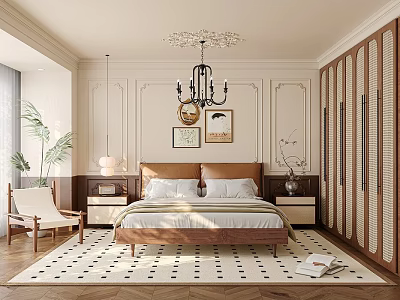 New Chinese Style Song Style Bedroom Master Bedroom New Chinese Style Bedroom Solid Wood Double Bedside Table 3d model