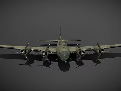 Military Fighter Jet With Four Propeller Engines And Green Camouflage Design 3d model