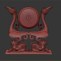 Traditional Musical Instrument With Twin Bird Carved Stands And Ornate Painted Drum Base