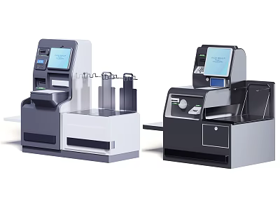 Modern Commercial Self Service Checkout Terminals With Touchscreen And Receipt Printers 3d model