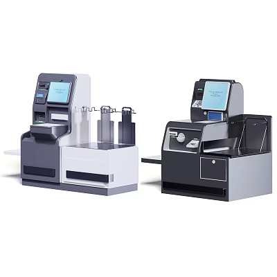 Modern Commercial Self Service Checkout Terminals With Touchscreen And Receipt Printers 3d model