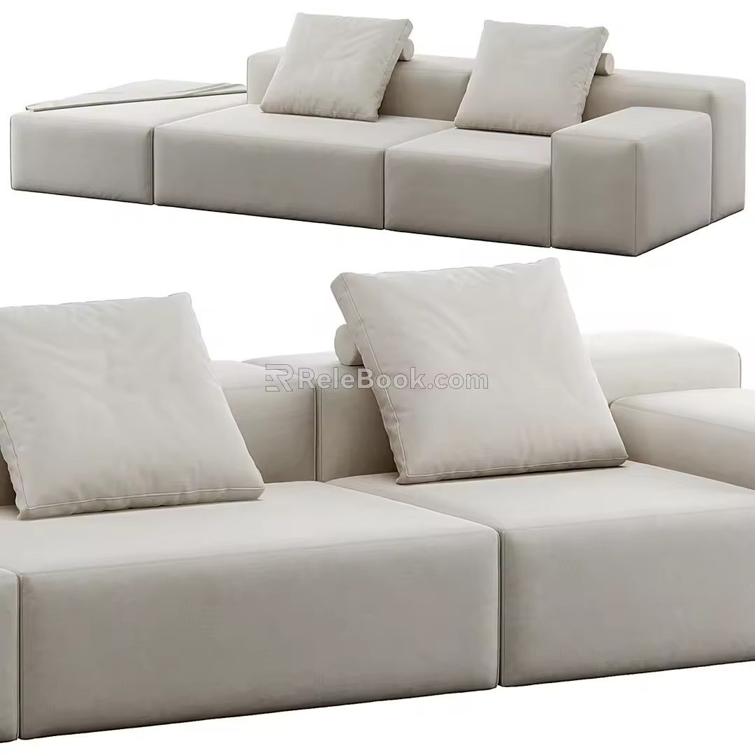 Comp fabric three-seat sofa tofu block sofa 3d model