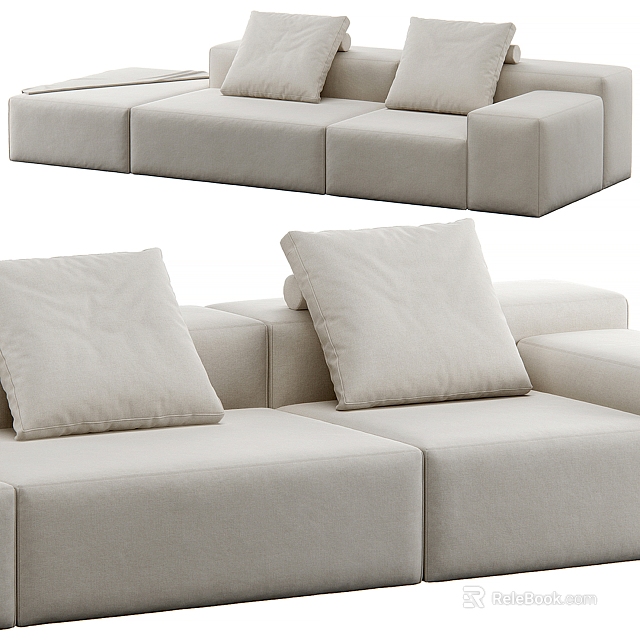 Modern Beige Sectional Sofa Interior Design With Modular Seats And Plush Cushions 3d model 