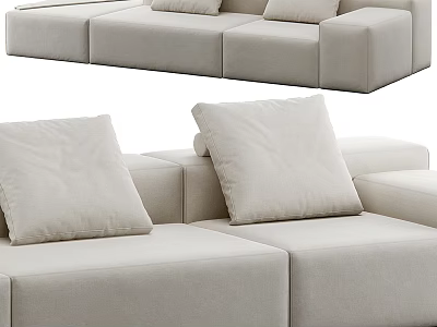 Modern Beige Sectional Sofa Interior Design With Modular Seats And Plush Cushions 3d model