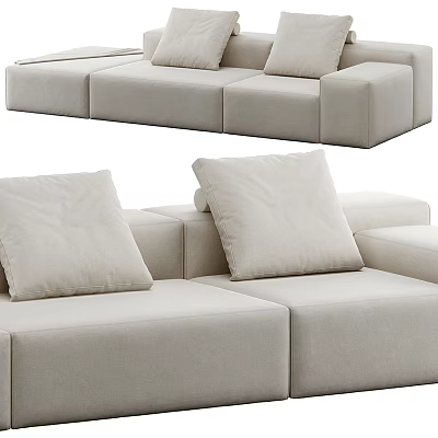 Modern Beige Sectional Sofa Interior Design With Modular Seats And Plush Cushions 3d model