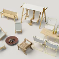 Outdoor Garden Furniture With Wooden Bench Swing Chair Lounge Chairs Dining Table And Fire Pit